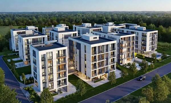 Modern Apartment Complex Aerial View