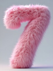 Pink fluffy number seven on simple background