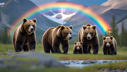 "Brown Bear Family Walking in Rural Alaska with a Rainbow | Wildlife & Nature"


