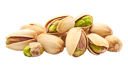 Shelled pistachio nuts isolated on white or transparent background.