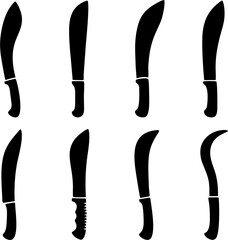 8 Parang & Machete Silhouettes – Traditional and Tactical Jungle Blade Vector Set