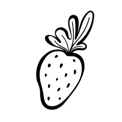 Curved doodle strawberry. Delicious garden berry. Coquette aesthetic style element. Hand drawn vector illustration.
