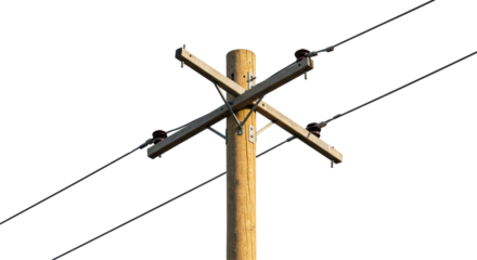 Isolated Wooden Power Pole with Cables and Insulators