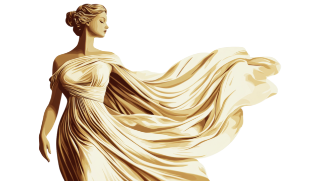 Grecian woman vector illustration wearing flowing gown, cut out transparent