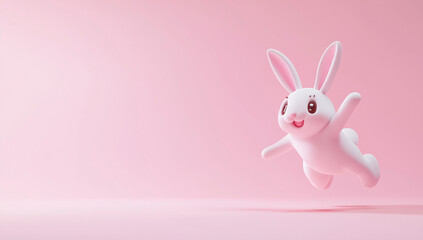Easter Bunny 3D Model - Pink Cartoon Rabbit Jumping (Clay Render) for Animation & Branding - Blender & C4D Compatible - 8K Textures + Rigged Version Available
