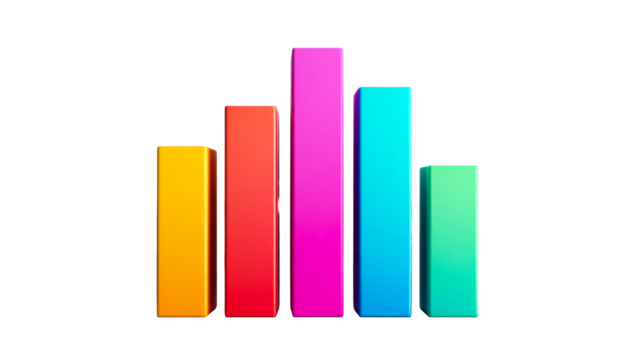 Multicolored bar graph chart, cut out transparent