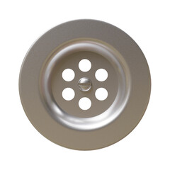 Stainless steel sink drain isolated on white, transparent. top view. 