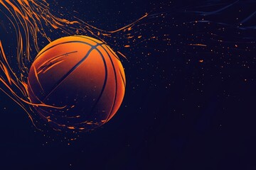 Fototapeta premium Dark web banner with detailed orange basketball and copy space for text. AI generated illustration.