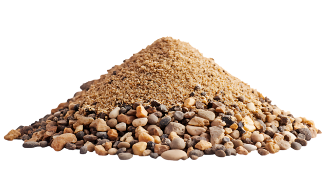 Pile of sand and pebbles isolated on white or transparent background.