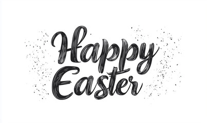 Minimalist Hand-Drawn 'Happy Easter' Calligraphy - Single-Line Vector Art (Black Ink on White) - Perfect for Greeting Cards, Social Media & Spring Branding