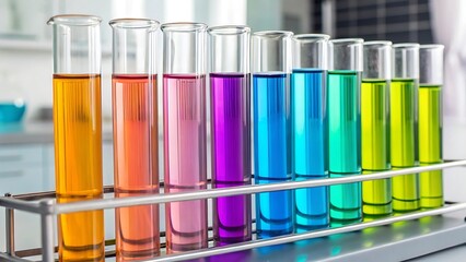 Colorful chemical test tubes in laboratory