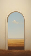 Fototapeta premium Minimal space tiny arch window painting architecture outdoors.