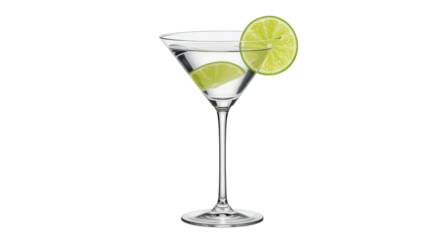 Isolated Clear Martini Glass Garnished with Lime Slices