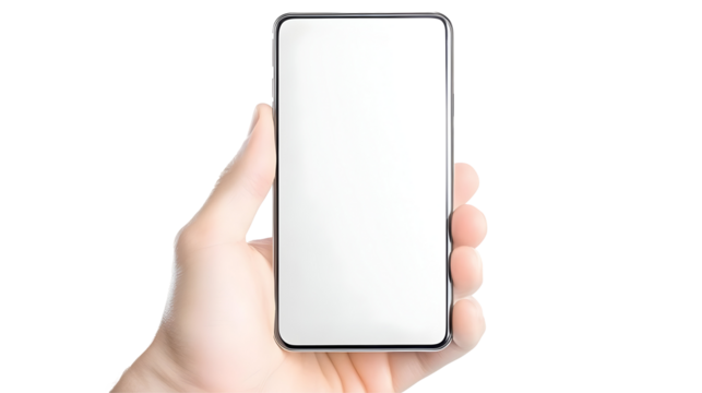 Hand Holding Smartphone Isolated Black Background White Screen Technology