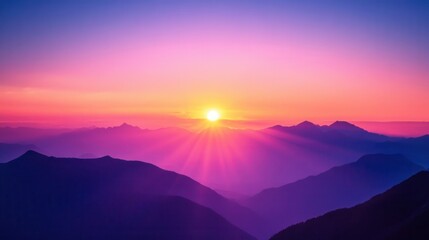 Majestic Sunrise Over Mountain Range with Vibrant Colors