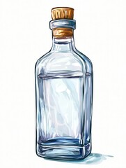 Clear Glass Bottle with Cork Stopper Containing Purified Water in a Clean and Minimalist Style
