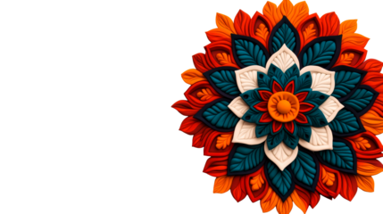 Detailed flower mandala design, vibrant colors, decoration, cut out transparent