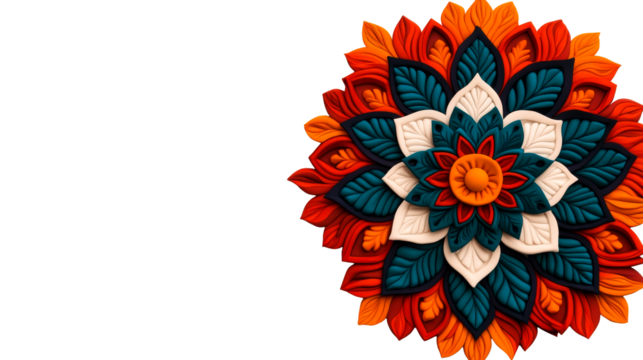 Detailed flower mandala design, vibrant colors, decoration, cut out transparent - Powered by Adobe
