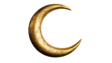 Golden crescent moon, isolated celestial body rendering, cut out transparent