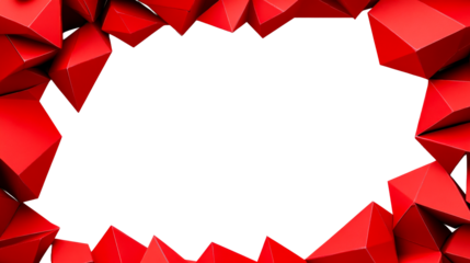 Red polygonal frame on black backdrop for designs , cut out transparent