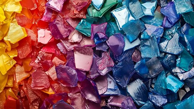 Rainbow-hued, fractured glass pieces arranged in a vibrant spectrum - Powered by Adobe