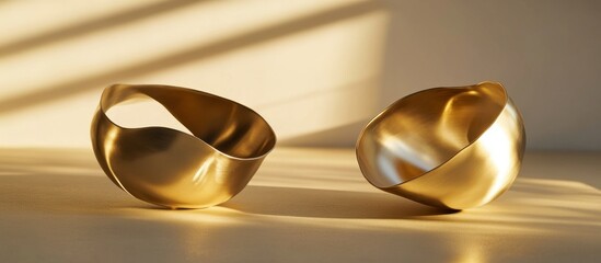 Obraz premium Elegant golden bowls bathed in soft sunlight create a luxurious ambiance