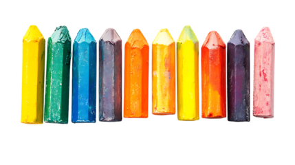 Set of colorful crayons isolated on white or transparent background.