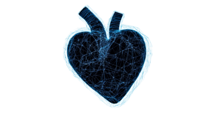 Apple fruit with intricate structure, glowing blue, cut out transparent