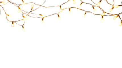 Glowing string lights frame on black background, cut out transparent