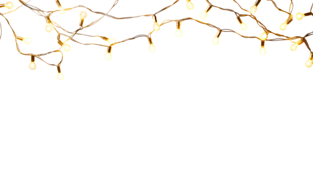 Glowing string lights frame on black background, cut out transparent
