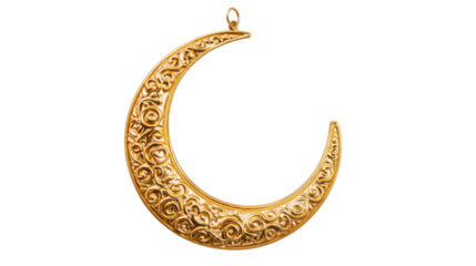 Crescent moon decoration with golden ornament, cut out transparent