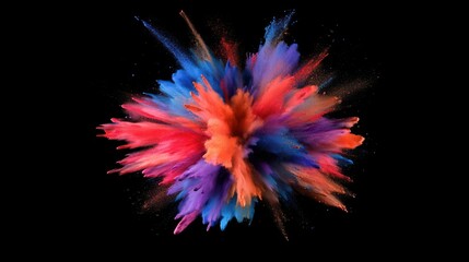 Explosion of Vibrant Colors, A Mesmerizing Dance of Powder on Black