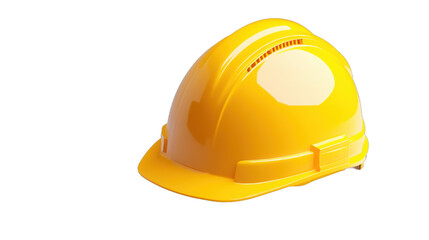 Fototapeta premium Bright yellow construction helmet, durable safety gear for workers, essential for protection on job sites, emphasizes workplace safety. Isolated on white background or PNG
