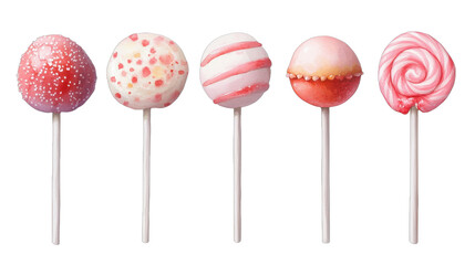 Colorful cake pops in shades of pink, sweet treats on sticks, perfect for parties and celebrations, with copy-space for text. Isolated on white background or PNG