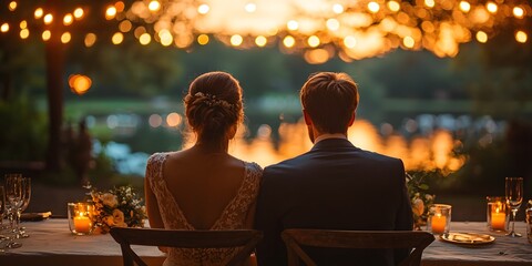 Fototapeta premium Bride and groom on their night ceremony