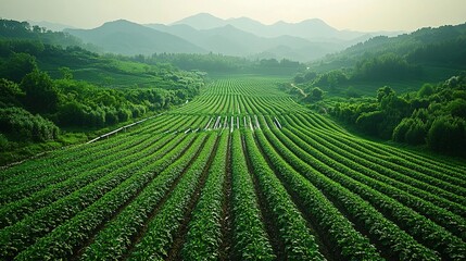 Advanced Drip Irrigation in Vast Countryside Field, Nourishing Crops