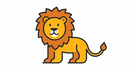 Obraz premium A simple lion icon with a bold mane and a calm expression, outlined in a minimal style on a white background.