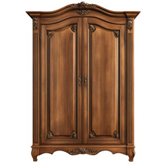 Vintage walnut armoire with ornate carved details and double doors, perfect for classic interior designs.