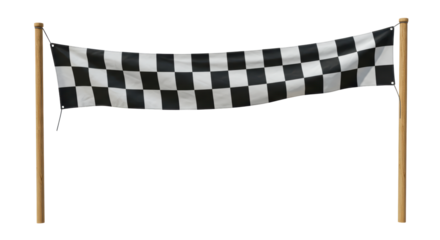 Isolated Checkered Black and White Finish Line Flag on Wooden Poles