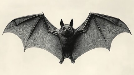 Hand drawn bat sketch showing open wings high resolution picture