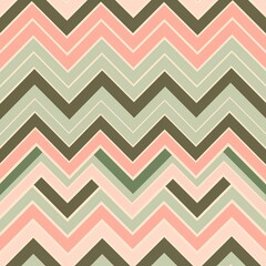 A repeating chevron pattern in soft pastel shades of pink, beige, and green, with dark brown/olive accents