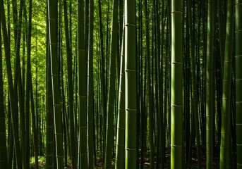 Dense Bamboo Forest Lush Green Stems and Sunlight. Beautiful Nature Scenery, Nature Wallpaper, Natural Background.