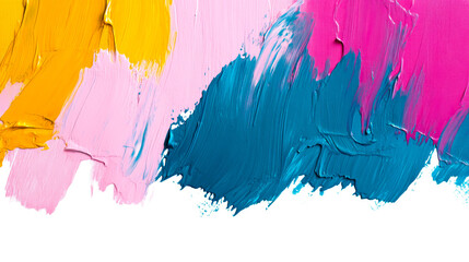 Abstract painted canvas in yellow, pink, blue and magenta, cut out transparent