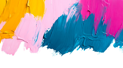 Abstract painted canvas in yellow, pink, blue and magenta, cut out transparent