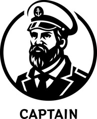 A man with a beard in a captain's uniform. The captain of the ship.