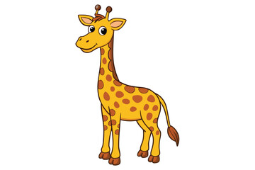 Fototapeta premium Cartoon Giraffe Standing, Yellow and Brown Spots, Animal on White