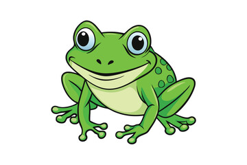 Obraz premium Cartoon Green Frog Isolated on White Background with Cute Eyes and Friendly Smile