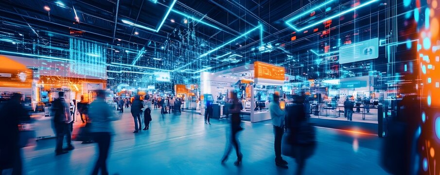 Vibrant business industry fair showcasing modern technologies and innovations