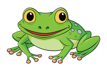 Obraz premium Cartoon Green Frog With Big Eyes on Transparent Background Cheerful and Smiling