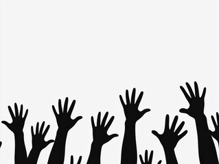 Fototapeta premium A silhouette of raised hands against a plain background, symbolizing support, unity, or a collective call to action.
